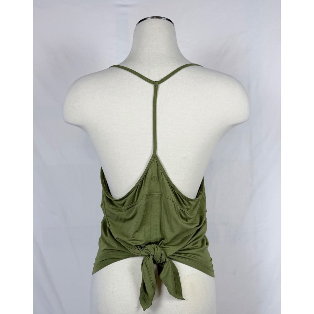 Lululemon Modal-Silk Yoga Tank Top Size 8 Sage Green T-Open Back Athleisure Gym - Picture 5 of 8